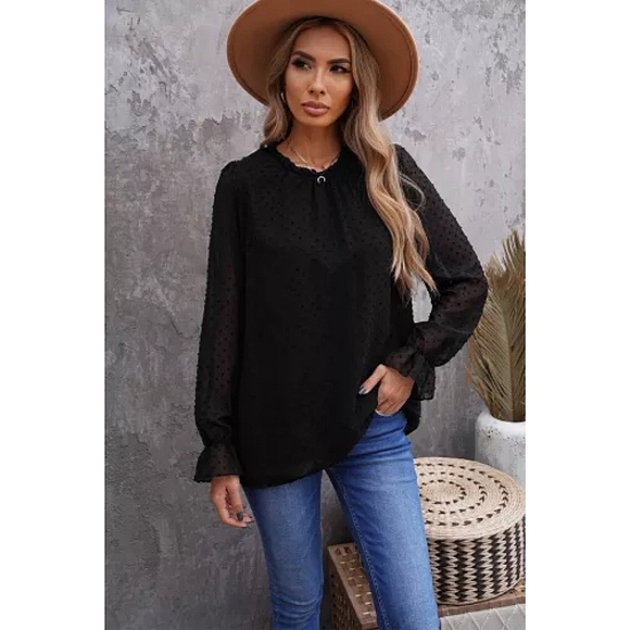 LAST ONE! Plus Size KYLA Black Swiss Dot Bubble Sleeve Blouse - Picture 3 of 5